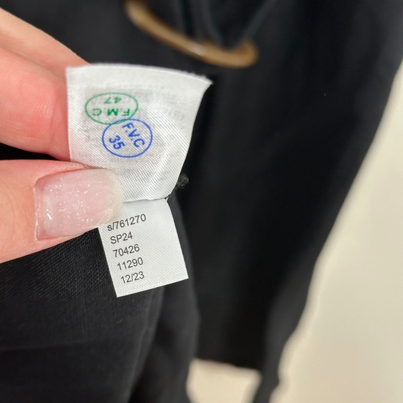 LOFT Women's Black Linen Blend Belted Puff Sleeve V Neck Midi Dress Petite 8P - Picture 8 of 11